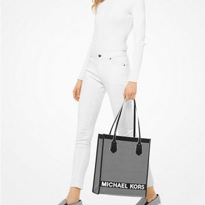 NWOT Michael Kors Bay Large Woven Canvas Tote Bag